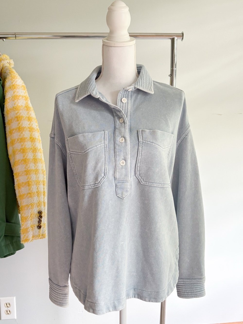 Aerie Blue Fleece Polo Sweatshirt XXS